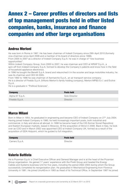 Annual report on corporate governance and the ownership ... - Indesit