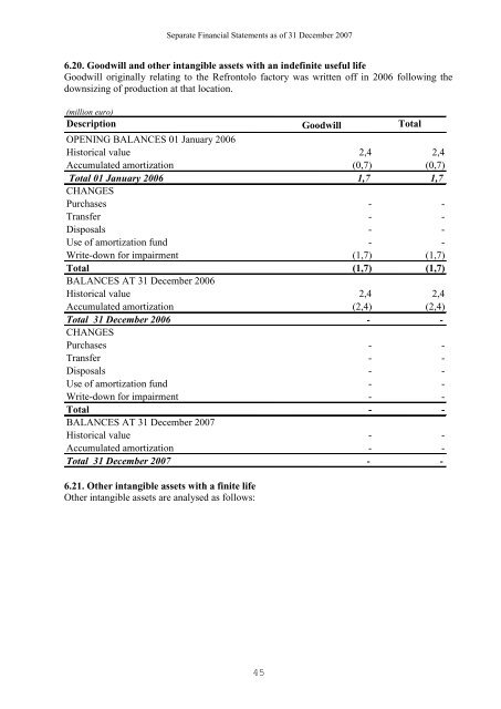 Separate Financial Statements 2007 - Indesit