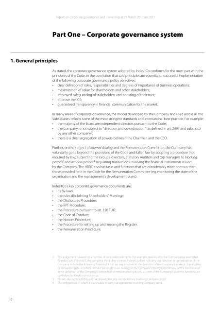 Report on corporate governance and ownership 2011 - Indesit