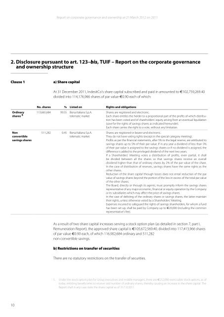 Report on corporate governance and ownership 2011 - Indesit