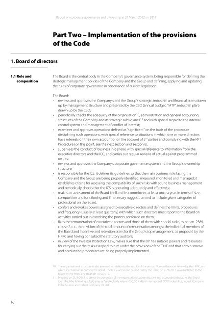 Report on corporate governance and ownership 2011 - Indesit