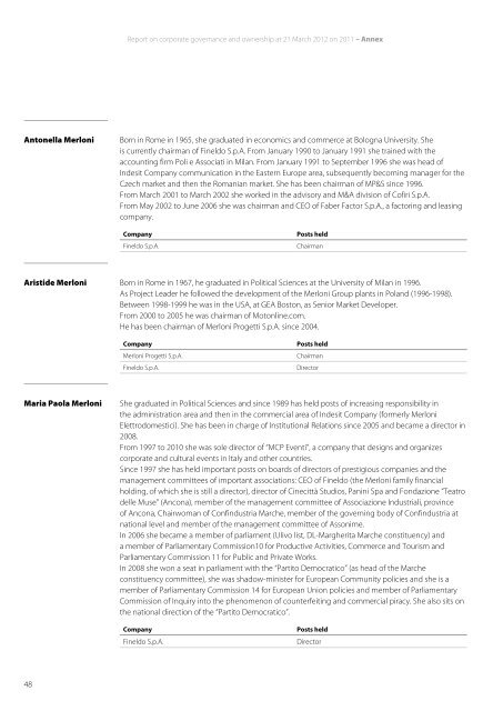 Report on corporate governance and ownership 2011 - Indesit