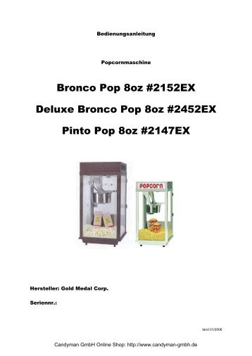 Popcornmaschine Bronco Pop #2152EX ... - Candyman Gmbh