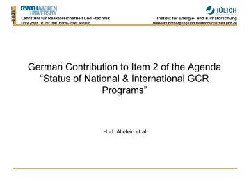 German Contribution to Item 2 of the Agenda “Status of ... - IAEA