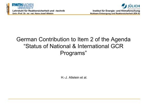 German Contribution to Item 2 of the Agenda “Status of ... - IAEA