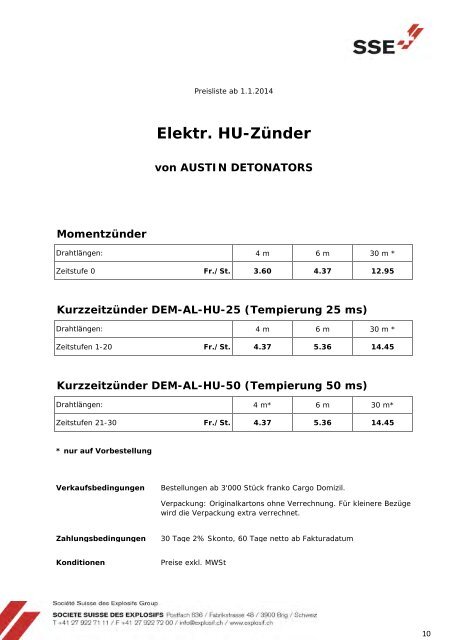 Preisliste gültig ab 01.01.2014