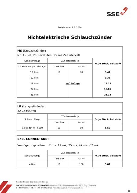 Preisliste gültig ab 01.01.2014