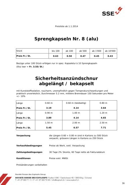 Preisliste gültig ab 01.01.2014