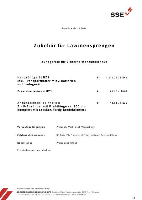 Preisliste gültig ab 01.01.2014