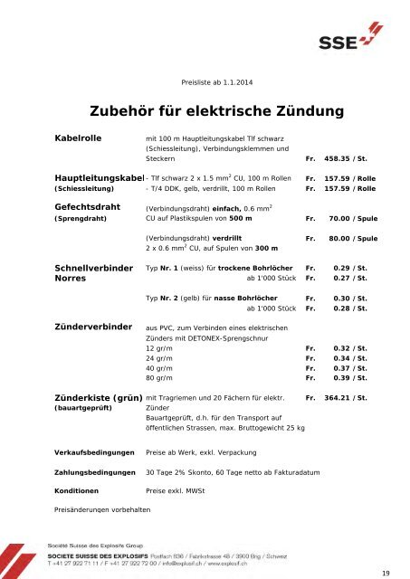 Preisliste gültig ab 01.01.2014