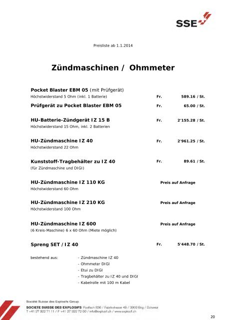 Preisliste gültig ab 01.01.2014