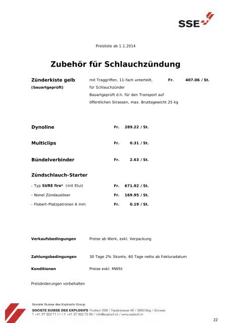 Preisliste gültig ab 01.01.2014