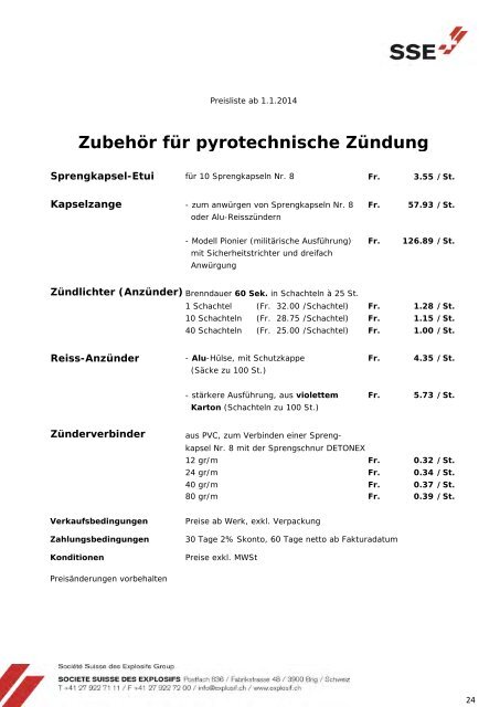 Preisliste gültig ab 01.01.2014