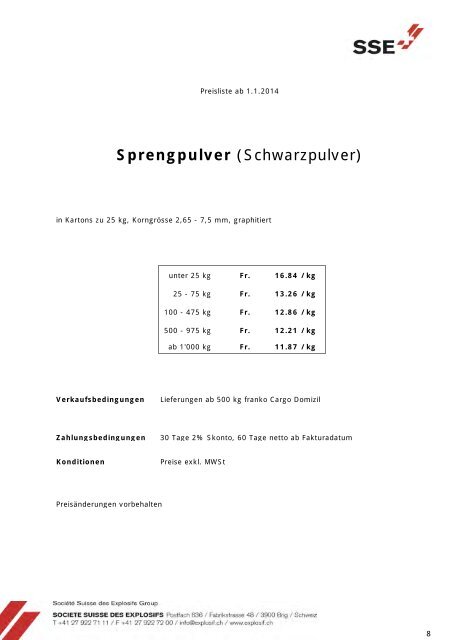 Preisliste gültig ab 01.01.2014