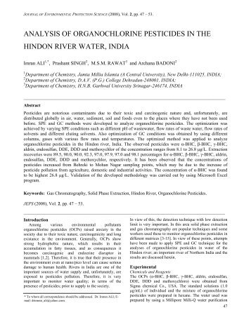 analysis of organochlorine pesticides in the hindon river water, india