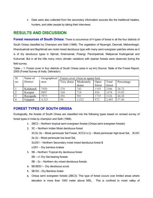 biodiversity assessment in some selected hill forests of south orissa