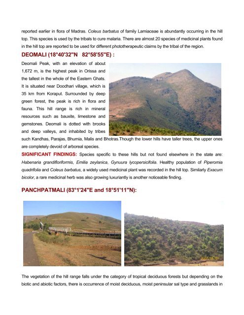 biodiversity assessment in some selected hill forests of south orissa