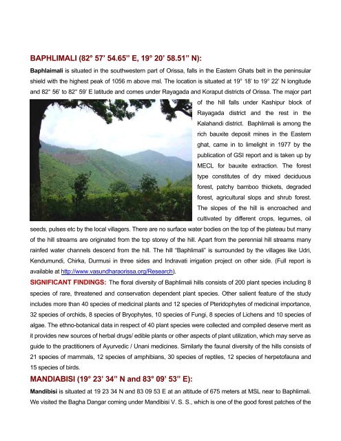 biodiversity assessment in some selected hill forests of south orissa