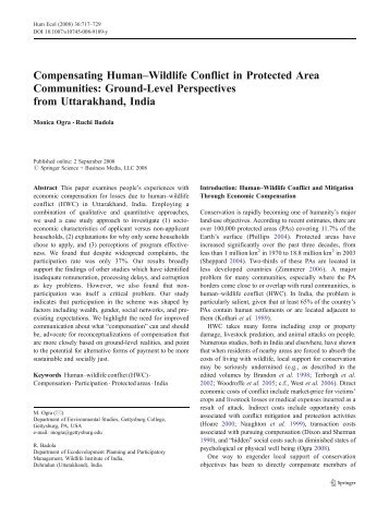 Compensating Human–Wildlife Conflict in Protected Area - India ...