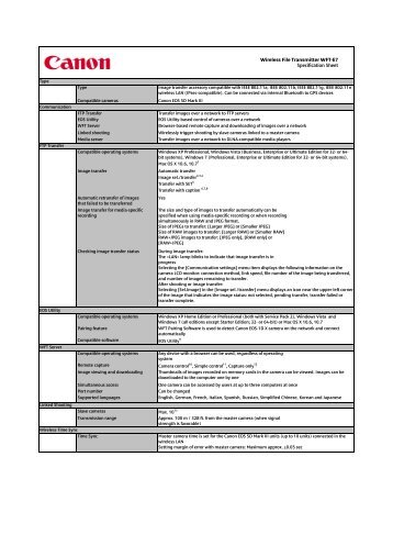 Wireless File Transmitter WFT-E7 Specification Sheet  - Canon Europe