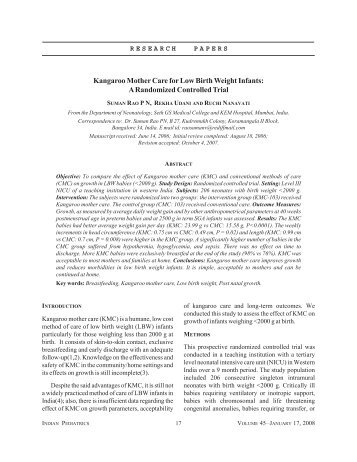 Kangaroo Mother Care for Low Birth Weight Infants: A ... - medIND