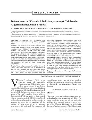 Determinants of Vitamin A Deficiency amongst Children in ... - medIND
