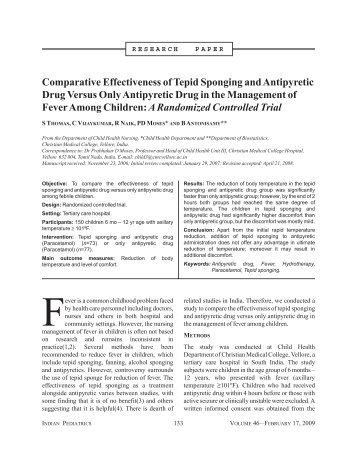 Comparative Effectiveness of Tepid Sponging and ... - medIND