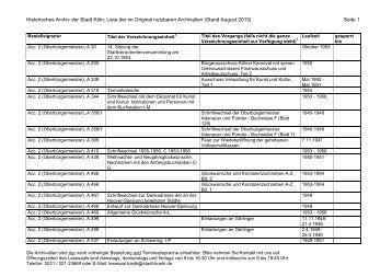 Liste der im Original nutzbaren Archivalien (Stand ... - Archive in NRW