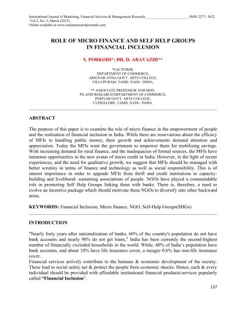role of micro finance and self help groups in financial inclusion