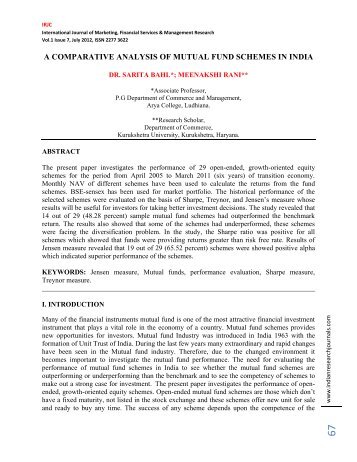 A COMPARATIVE ANALYSIS OF MUTUAL FUND SCHEMES IN INDIA