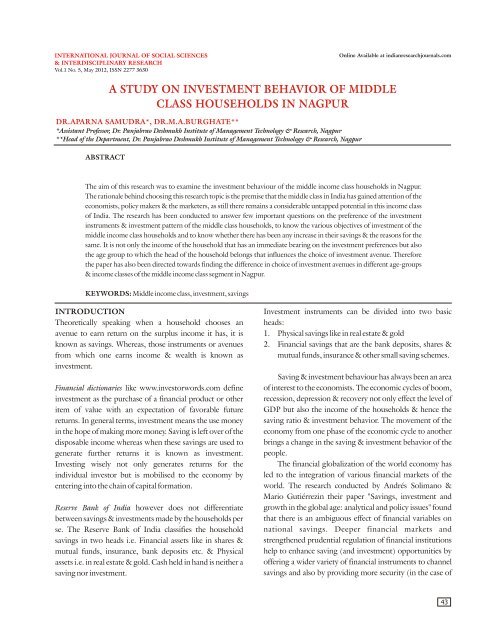 a study on investment behavior of middle class households