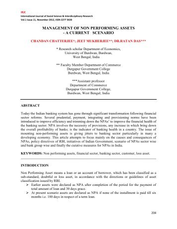 management of non performing assets - a current scenario