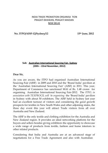 Mobilisation letter - India Trade Promotion Organisation