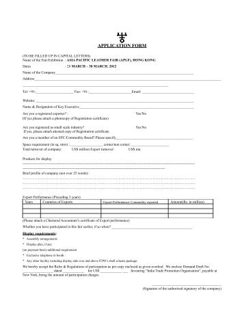 APPLICATION FORM - India Trade Promotion Organisation