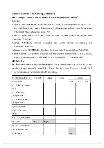 Armenisch-Auswertung - Lehrstuhl fÃ¼r Indogermanistik - Friedrich ...