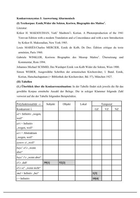 Armenisch-Auswertung - Lehrstuhl fÃ¼r Indogermanistik - Friedrich ...