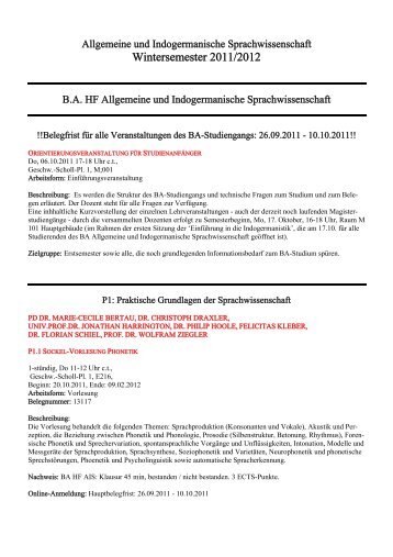 Wintersemester 2011/2012 - Lehrstuhl für Historische und ...