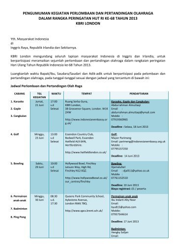 pengumuman kegiatan pertandingan olahraga dalam rangka ...