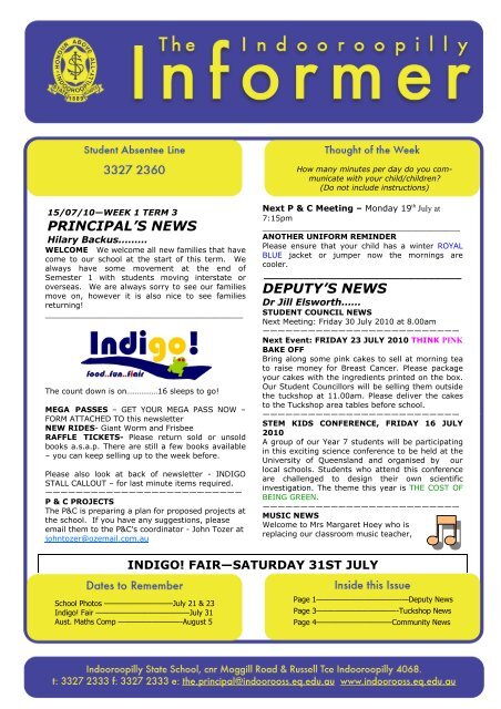 15 July 10 Email Indooroopilly State School 15 July 10 Email Indooroopilly State School