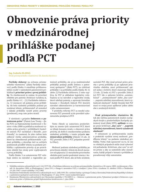 DuÅ¡evnÃ© vlastnÃ­ctvo 2/2010 - Ãrad priemyselnÃ©ho vlastnÃ­ctva SR