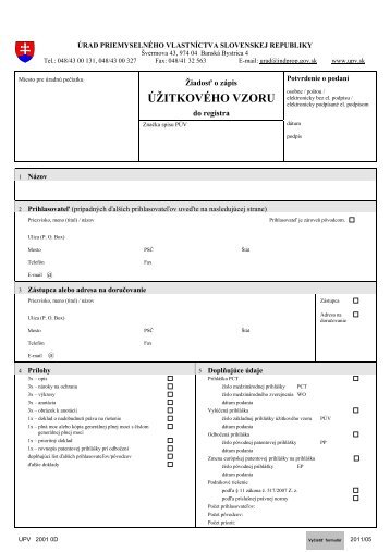 Å½iadosÅ¥ o zÃ¡pis ÃºÅ¾itkovÃ©ho vzoru - Ãrad priemyselnÃ©ho vlastnÃ­ctva SR