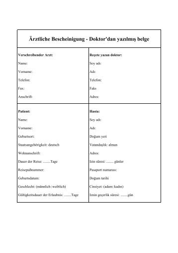 Ärztliche Bescheinigung - Doktor'dan yazılmış belge