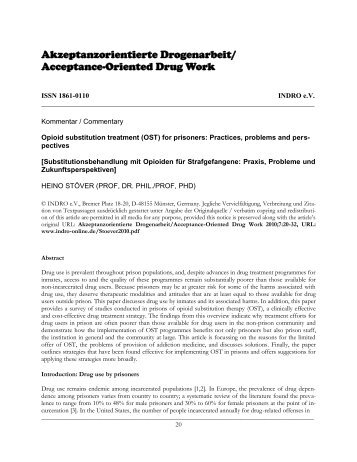 Drug use and opioid substitution treatment for prisoners - INDRO e.V.