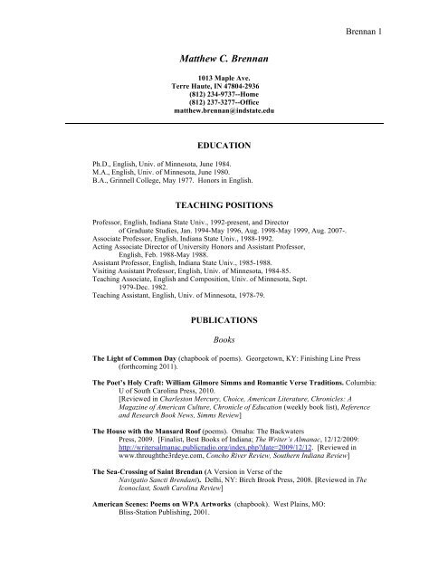 CV in PDF - Matthew C. Brennan - Indiana State University