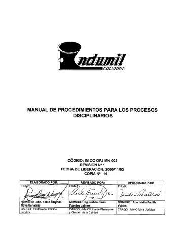 manual de procedimientos para los procesos disciplinarios - Indumil