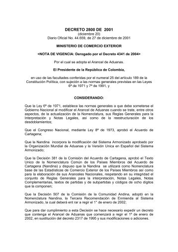 DECRETO 2800 DE 2001 - Indumil