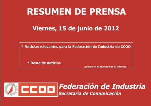 RESUMEN DE PRENSA - FederaciÃ³n de Industria - CCOO