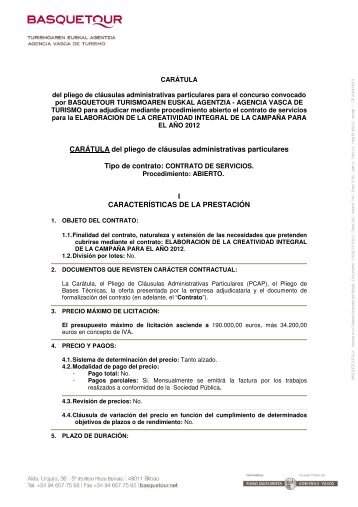 CARÃTULA del pliego de clÃ¡usulas administrativas particulares I ...