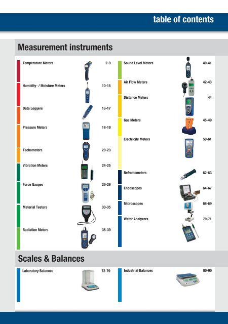 table of contents Measurement instruments Scales & Balances