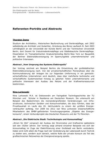 Referenten-PortrÃ¤ts und Abstracts - Berliner Zentrum fÃ¼r Industriekultur